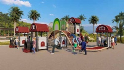Kindergarten daycare kids Train game children climbing slide playground outdoor